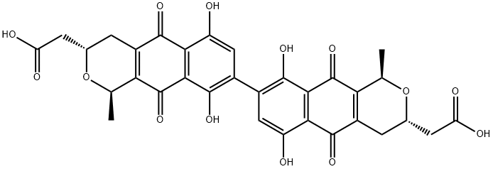 3,3',4,4',5,5',10,10'-オクタヒドロ-6,6',9,9'-テトラヒドロキシ-1β,1'β-ジメチル-5,5',10,10'-テトラオキソ-8,8'-ビ[1H-ナフト[2,3-c]ピラン]-3α,3'α-二酢酸 化学構造式