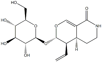(3S)-4α-ビニル-3-β-D-グルコピラノシルオキシ-3,4,4aβ,5,6,7-ヘキサヒドロ-8H-ピラノ[3,4-c]ピリジン-8-オン 化学構造式