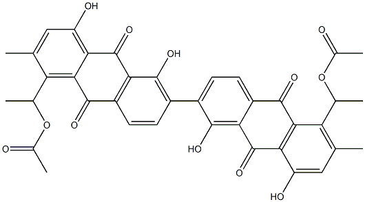 9,9',10,10'-Tetrahydro-1,1',8,8'-tetrahydroxy-6,6'-dimethyl-9,9',10,10'-tetraoxo-α,α'-dimethyl-2,2'-bi(5-anthracenemethanol)α,α'-diacetate 结构式
