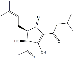 (4S)-4-Acetyl-3,4β-dihydroxy-5β-(3-methyl-2-butenyl)-2-(3-methyl-1-oxobutyl)-2-cyclopenten-1-one 结构式