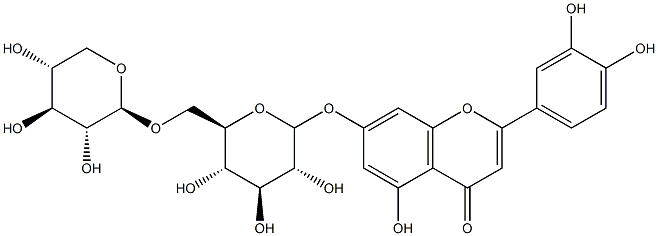 2-(3,4-Dihydroxyphenyl)-5-hydroxy-7-(6-O-β-D-xylopyranosyl-β-D-glucopyranosyloxy)-4H-1-benzopyran-4-one 结构式