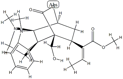 (1S,3S)-1,2,3,4,4a,9a-Hexahydro-4α-hydroxymethyl-9,10-dimethyl-1,4-(epoxymethano)-9aβ,4aβ-(iminoethano)-13-oxo-9H-carbazole 3-[(E)-α-ethylideneacetic acid]methyl ester Struktur