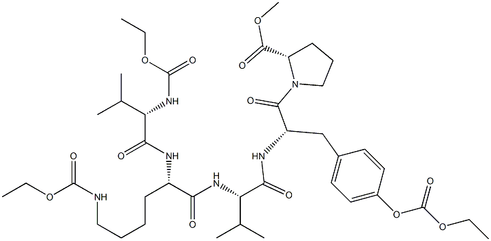 N-(エトキシカルボニル)-L-Val-N6-(エトキシカルボニル)-L-Lys-L-Val-O-(エトキシカルボニル)-L-Tyr-L-Pro-OMe 化学構造式