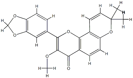 2-(1,3-Benzodioxole-6-yl)-3-methoxy-8,8-dimethyl-4H,8H-benzo[1,2-b:3,4-b']dipyran-4-one Struktur