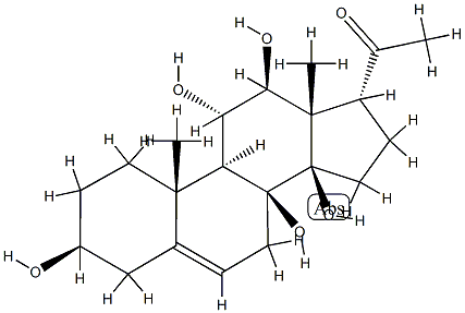 (17R)-3β,8β,11α,12β,14β-ペンタヒドロキシプレグナ-5-エン-20-オン 化学構造式
