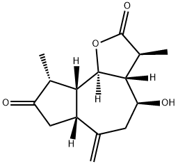 (3S)-3aβ,5,6,6aβ,7,9,9aβ,9bα-オクタヒドロ-4β-ヒドロキシ-3,9α-ジメチル-6-メチレンアズレノ[4,5-b]フラン-2,8(3H,4H)-ジオン 化学構造式