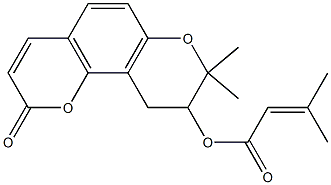 3-Methyl-2-butenoic acid [9,10-dihydro-8,8-dimethyl-2-oxo-2H,8H-benzo[1,2-b:3,4-b']dipyran-9-yl] ester Structure