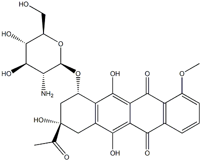 (1S-3S)-beta-D-3-Acetyl-1,2,3,4,6,11-hexahydro-3,5,12-trihydroxy-10-me thoxy-6,11-dioxo-1-naphthacenyl 2-amino-2-deoxyglucopyranoside Struktur