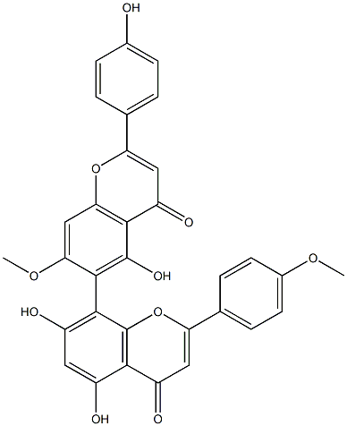 (-)-4',5,5'',7''-Tetrahydroxy-4''',7-dimethoxy-6,8''-biflavone Struktur