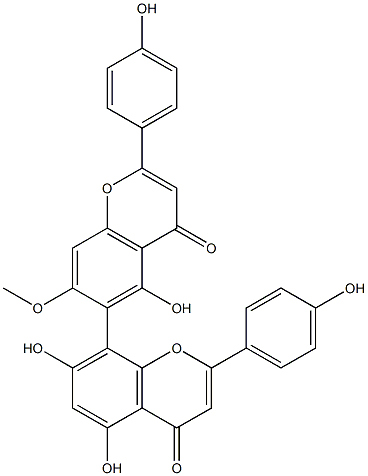 (-)-4',4''',5,5'',7''-Pentahydroxy-7-methoxy-6,8''-biflavone Struktur