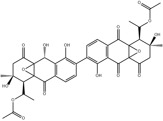 9-Deoxo-4aβ,9aβ:4'aβ,9'aβ-bisoxy-4a,4'a,9a,9'a-tetrahydro-9β-hydroxyjulichrome Q 11,11'-diacetate Struktur