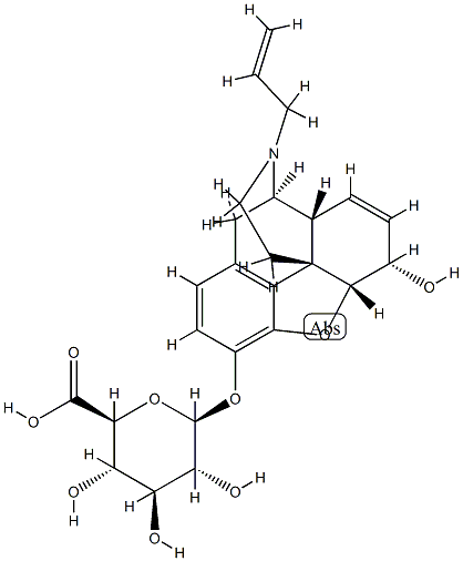 7,8-ジデヒドロ-4,5α-エポキシ-6α-ヒドロキシ-17-(2-プロペニル)モルフィナン-3-イルβ-D-グルコピラノシドウロン酸 化学構造式