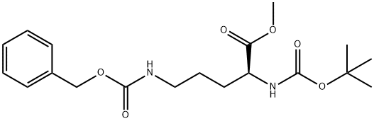 (2S)-5-{[(ベンジルオキシ)カルボニル]アミノ}-2-{[(TERT-ブチルトキシ)カルボニル]アミノ}ペンタン酸メチル 化学構造式