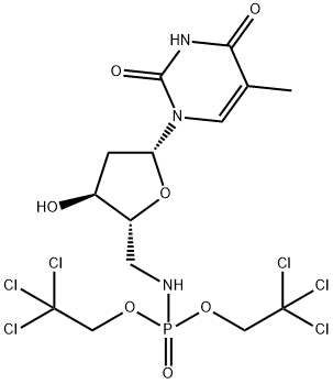 5'-デオキシ-5'-[ビス(2,2,2-トリクロロエトキシ)ホスフィニルアミノ]チミジン 化学構造式