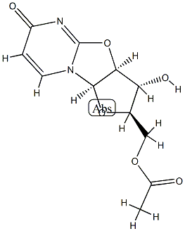 (2R,3aβ,9aβ)-2α-(アセトキシメチル)-2,3,3a,9a-テトラヒドロ-3β-ヒドロキシ-6H-フロ[2',3':4,5]オキサゾロ[3,2-a]ピリミジン-6-オン 化学構造式