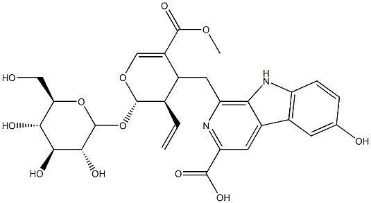 6-Hydroxy-1-[[(2S)-3α-vinyl-2β-(β-D-glucopyranosyloxy)-3,4β-dihydro-5-methoxycarbonyl-2H-pyran-4-yl]methyl]-9H-pyrido[3,4-b]indole-3-carboxylic acid Structure