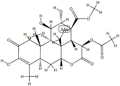 15β-アセトキシ-13,20-エポキシ-3,11β,12α-トリヒドロキシ-2,16-ジオキソピクラサ-3-エン-21-酸メチル 化学構造式
