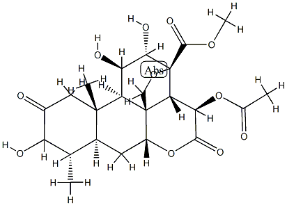 15β-(アセチルオキシ)-13,20-エポキシ-3,11β,12α-トリヒドロキシ-2,16-ジオキソピクラサン-21-酸メチル 化学構造式