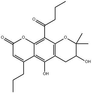 10-Butyryl-7,8-dihydro-5,7-dihydroxy-8,8-dimethyl-4-propyl-2H,6H-benzo[1,2-b:5,4-b']dipyran-2-one Structure
