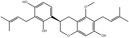 4-[(R)-7-ヒドロキシ-5-メトキシ-6-(3-メチル-2-ブテニル)クロマン-3-イル]-2-(3-メチル-2-ブテニル)-1,3-ベンゼンジオール 化学構造式