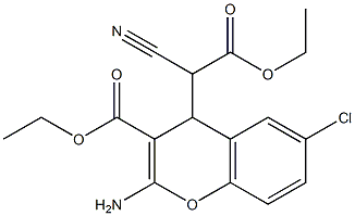 α-シアノ-2-アミノ-3-(エトキシカルボニル)-6-クロロ-4H-1-ベンゾピラン-4-酢酸エチル 化学構造式