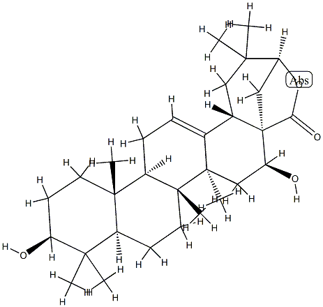 3β,16β,21β-Trihydroxyolean-12-en-28-oic acid γ-lactone Structure