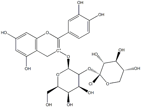 2-(3,4-二羟基苯基)-5,7-二羟基-3-[(2-O-BETA-D-吡喃木糖基-BETA-D-吡喃半乳糖基)氧基]-1-苯并吡喃氯化物, 31073-32-2, 结构式