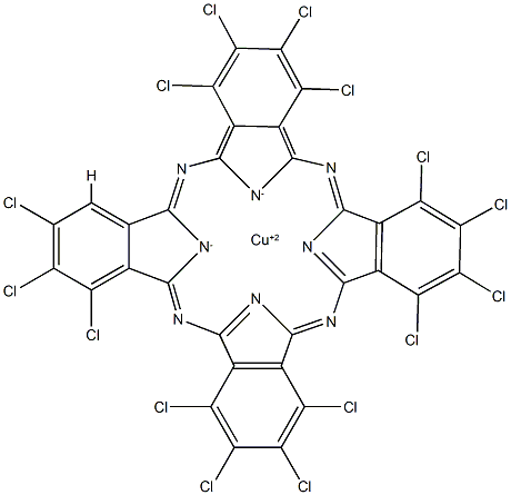 [1,2,3,4,8,9,10,11,15,16,17,18,22,23,24-pentadecachlorophthalocyaninato(2-)]copper 结构式