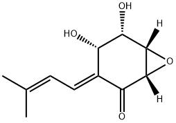 (1S,6β)-4α,5α-Dihydroxy-3-[(E)-3-methyl-2-butenylidene]-7-oxabicyclo[4.1.0]heptan-2-one Structure
