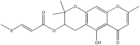 (-)-3-(Methylthio)propenoic acid 7,8-dihydro-5-hydroxy-2,8,8-trimethyl-4-oxo-4H,6H-benzo[1,2-b:5,4-b']dipyran-7-yl ester 结构式