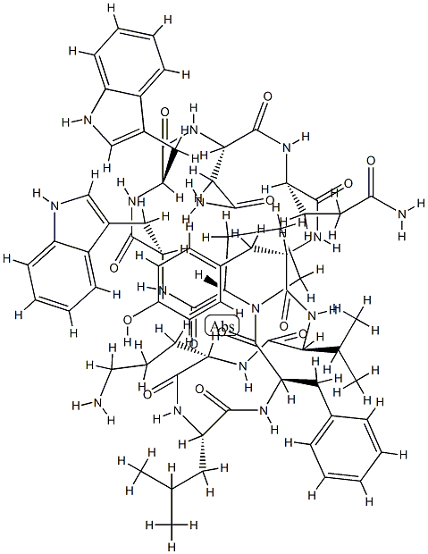 シクロ(L-Asn-L-Gln-L-Tyr-L-Val-L-Orn-L-Leu-D-Phe-L-Pro-L-Trp-D-Trp-) 化学構造式