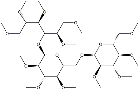 4-O-[6-O-(2-O,3-O,4-O,6-O-Tetramethyl-α-D-glucopyranosyl)-2-O,3-O,4-O-trimethyl-α-D-glucopyranosyl]-1-O,2-O,3-O,5-O,6-O-pentamethyl-D-glucitol 结构式