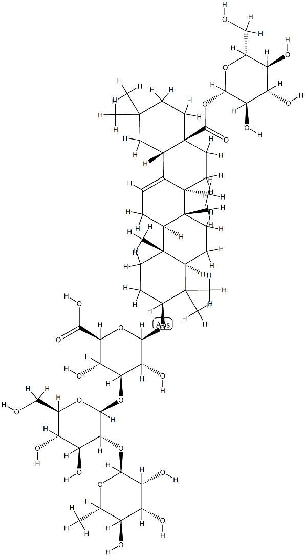 3β-[3-O-[2-O-(6-Deoxy-α-L-mannopyranosyl)-β-D-glucopyranosyl]-β-D-glucopyranuronosyl]oxyolean-12-en-28-oic acid 28-β-D-glucopyranosyl ester Structure