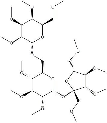 1-O,3-O,4-O,6-O-Tetramethyl-β-D-fructofuranosyl 6-O-(2-O,3-O,4-O,6-O-tetramethyl-α-D-galactopyranosyl)-2-O,3-O,4-O-trimethyl-α-D-glucopyranoside Structure