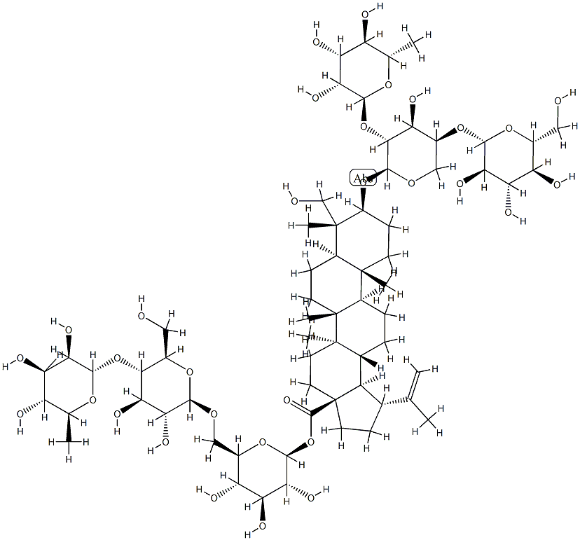 3-O-B-D-葡萄糖( 1→4)-[ A -L-鼠李糖(1→2)]- A-L-阿拉伯糖 23-羟基羽扇豆20(29)-烯-28–酸- 28-O-鼠李糖(1→4)葡萄糖(1→6)葡萄糖苷, 366814-43-9, 结构式