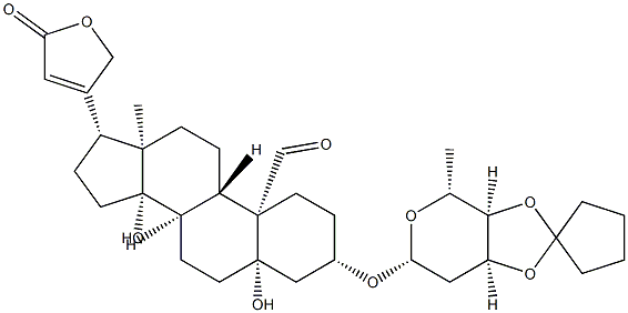 3β-[(3-O,4-O-シクロペンチリデン-2,6-ジデオキシ-β-D-ribo-ヘキソピラノシル)オキシ]-5,14-ジヒドロキシ-19-オキソ-5β-カルダ-20(22)-エノリド 化学構造式