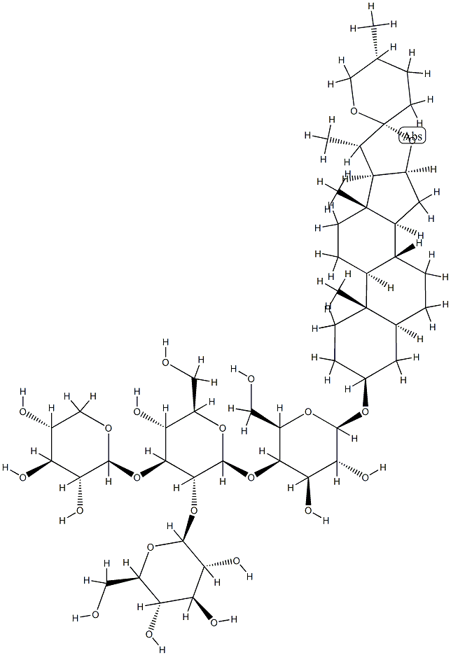 (25R)-3β-[4-O-(2-O-β-D-グルコピラノシル-3-O-β-D-キシロピラノシル-β-D-グルコピラノシル)-β-D-ガラクトピラノシルオキシ]-5α-スピロスタン 化学構造式