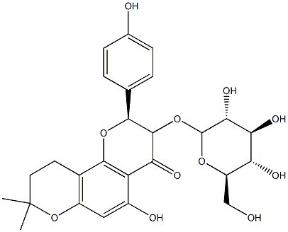 3-(β-D-Glucopyranosyloxy)-2,3,9,10-tetrahydro-5-hydroxy-2-(4-hydroxyphenyl)-8,8-dimethyl-4H,8H-benzo[1,2-b:3,4-b']dipyran-4-one Struktur