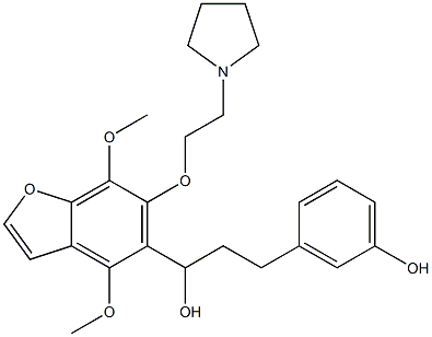 4,7-ジメトキシ-α-[2-(3-ヒドロキシフェニル)エチル]-6-[2-(1-ピロリジニル)エトキシ]-5-ベンゾフランメタノール 化学構造式