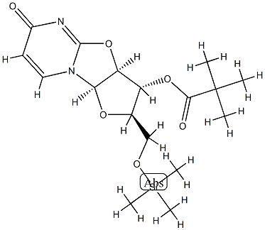 2,2-ジメチルプロピオン酸(2R)-2,3,3aβ,9aβ-テトラヒドロ-6-オキソ-2α-[[(トリメチルシリル)オキシ]メチル]-6H-フロ[2',3':4,5]オキサゾロ[3,2-a]ピリミジン-3β-イル 化学構造式