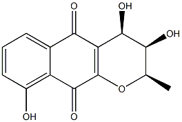 3,4,5,10-テトラヒドロ-3β,4β,6-トリヒドロキシ-2β-メチル-2H-ナフト[2,3-b]ピラン-5,10-ジオン 化学構造式