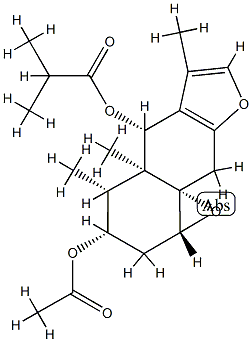 2-Methylpropionic acid [(1aR,9aS)-3α-acetoxy-1a,2,4,4a,5,9-hexahydro-4α,4aα,6-trimethyl-3H-oxireno[8,8a]naphtho[2,3-b]furan-5α-yl] ester 结构式