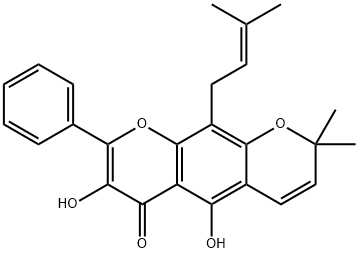 5,7-ジヒドロキシ-2,2-ジメチル-10-(3-メチル-2-ブテニル)-8-フェニル-2H,6H-ベンゾ[1,2-b:5,4-b']ジピラン-6-オン 化学構造式