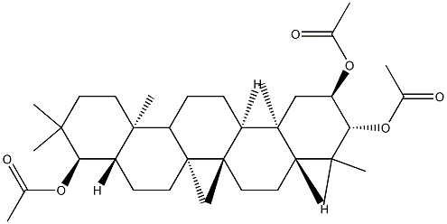 (8α,9β,13α,14β,17α,18β)-21,21-ジメチル-29,30-ジノルガンマセラン-2α,3β,22α-トリオールトリアセタート 化学構造式