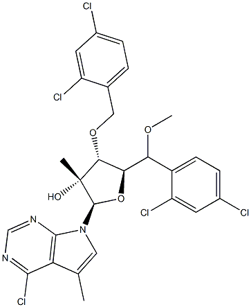 7-[3,5-Bis-O-[(2,4-dichlorophenyl)methyl]-2-C-methyl-beta-D-ribofuranosyl]-4-chloro-5-methyl-7H-pyrrolo[2,3-d]pyrimidine Structure