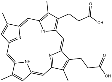 3,7,12,17-テトラメチル-21H,23H-ポルフィリン-2,18-ジプロピオン酸 化学構造式