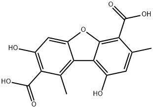 3,9-ジヒドロキシ-1,7-ジメチル-2,6-ジベンゾフランジカルボン酸 化学構造式