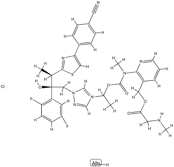 N-メチルグリシン[2-[[[1-[[1-[(2R,3R)-3-[4-(4-シアノフェニル)-2-チアゾリル]-2-(2,5-ジフルオロフェニル)-2-ヒドロキシブチル]-1H-1,2,4-トリアゾール-4-イウム]-4-イル]エトキシ]カルボニル]メチルアミノ]-3-ピリジニル]メチル 化学構造式