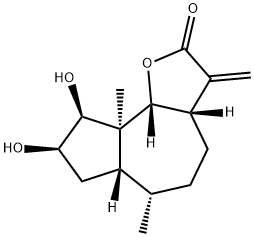 (3aS,6aβ,9bβ)-3a,4,5,6,6a,7,8,9,9a,9b-デカヒドロ-8β,9β-ジヒドロキシ-6α,9aα-ジメチル-3-メチレンアズレノ[4,5-b]フラン-2(3H)-オン 化学構造式