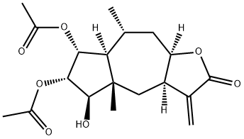 (3aR,3aα,7aα,9aα)-6α,7α-Bis(acetyloxy)-3a,4,4a,5,6,7,7a,8,9,9a-decahydro-5β-hydroxy-4aβ,8α-dimethyl-3-methyleneazuleno[6,5-b]furan-2(3H)-one Struktur